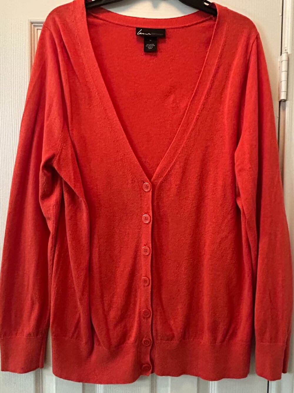 Lane Bryant Size 14 Red Orange Button Front Cardigan Sweater Cotton Blend
